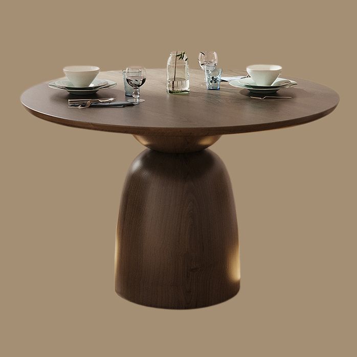Round Solid Wood Brown Dining Table Simplicity Pedestal Table for Dining Room