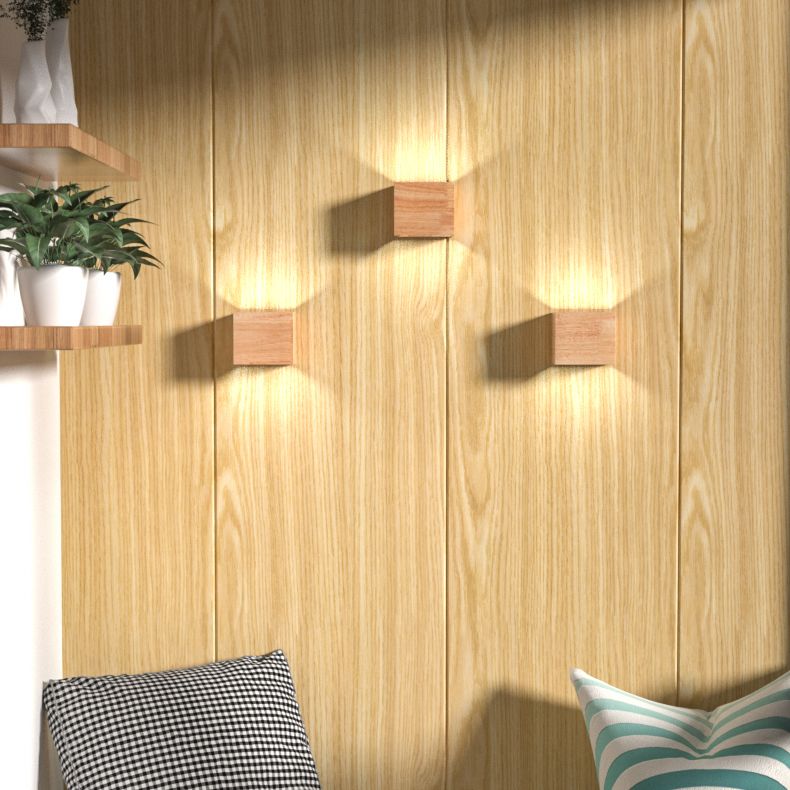 Modern Minimalist LED Wall Lamp Wooden Rectangular Wall Light for Bedroom