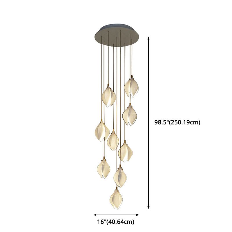 White Petaloid LED Hanging Light in Modern Creative Style Wrought Iron Cluster Pendant Light with Ceramic Shade
