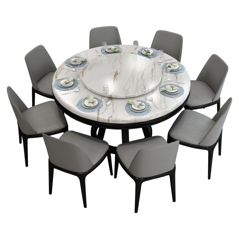 Stone and Solid Wood Dining Table with Pedestal Base Modern Dining Site Table