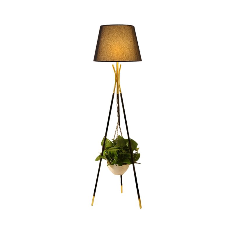Stoff Schwarz/Weiß/Flaxen stehende Lampe Drum Shade 1-Licht-Lagerbodenlesen mit Stativbasis
