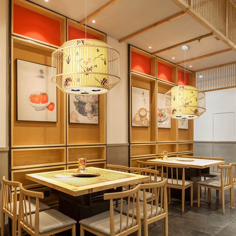 1-Light Bamboo Suspension Pendant Light Chinese Down Mini Pendant for Dining Room