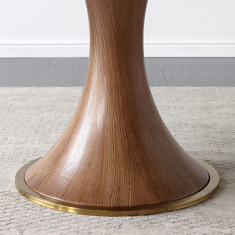 Modern Sintered Stone Dining Table Round Table with Wooden Pedestal for Restaurant