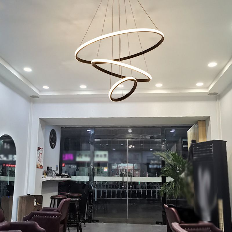 3-Light Suspended Lighting Fixture Minimalist Style Ring Shape Metal Chandelier Lamp