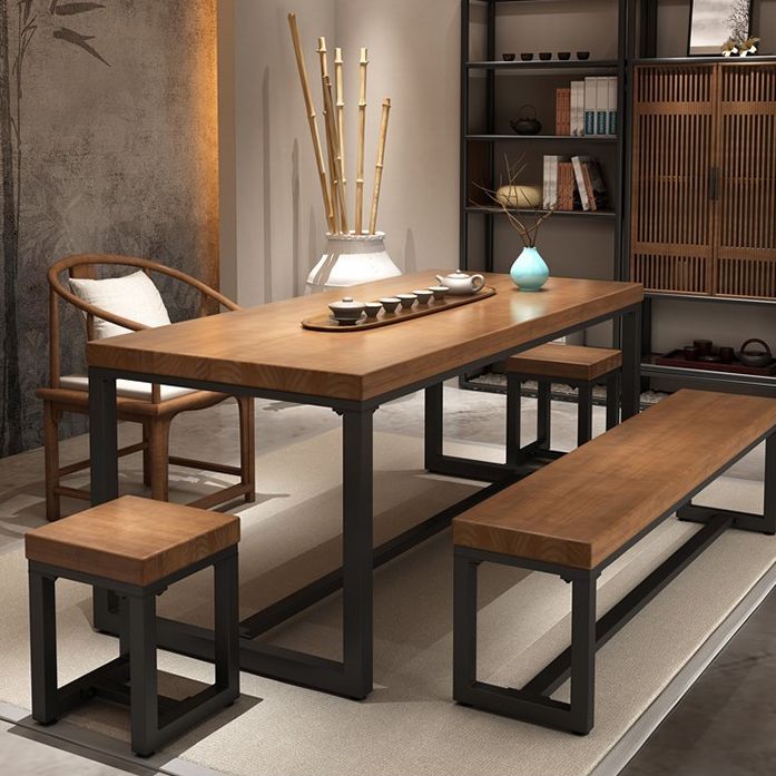 Industrial Rectangle Dining Table Pine Solid Wood Table with Trestle Base for Home Kitchen Dinner
