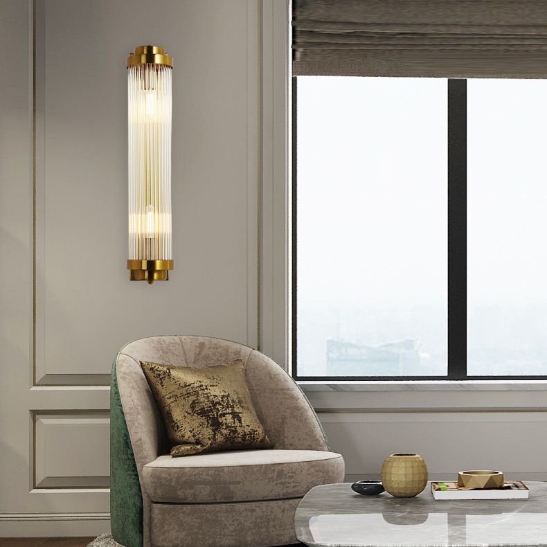 Gold 2-Light Wall Light in Modern Luxury Style Cylindrical Crystal Wall Lamp for Bedroom