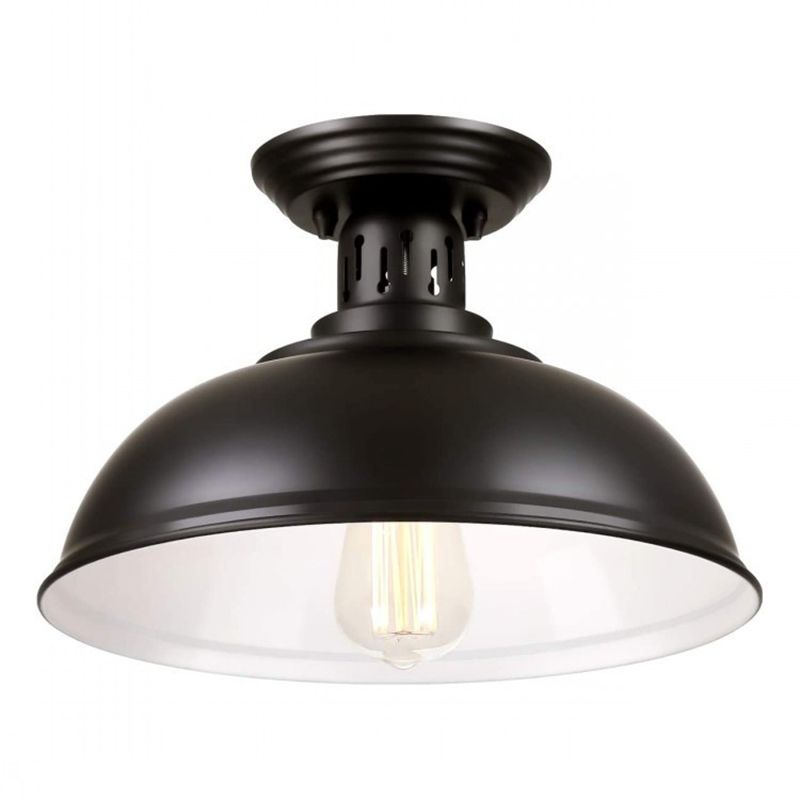 Metal Dome Ceiling Lighting Industrial Bedroom Ceiling Fixture in Black