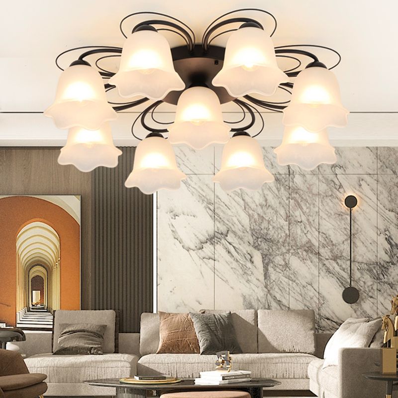 Black Shaded Semi Flush Mount Light Simple-Style Glass Living Room Ceiling Light