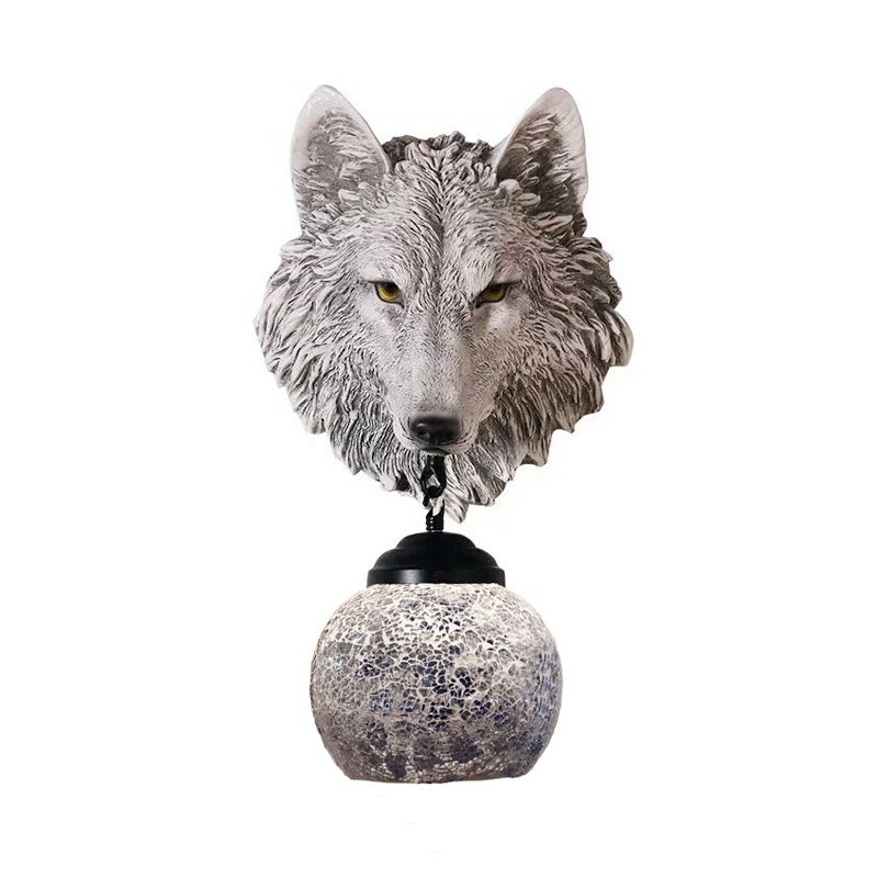 Silver/Gold 1 Light Wall Mount Lamp Tiffany Style Hand Cut Glass Wolf Head Sconce for Living Room