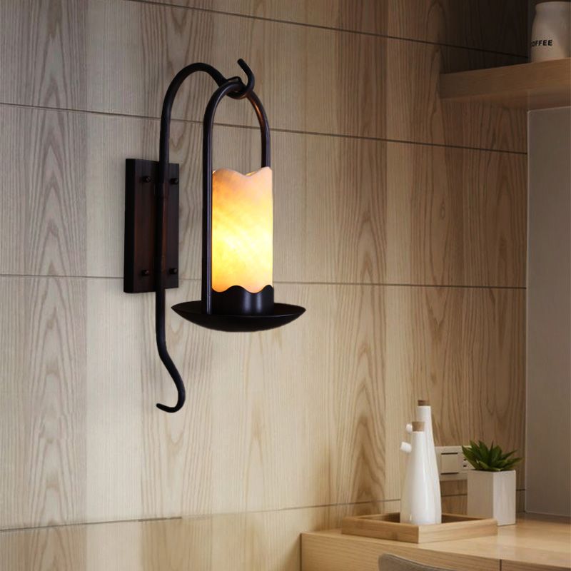 Zylinder Veranda Schankleichter Vintage Marmor Bronze Wandlampe für Balkon mit Rechteck -Rückplatte