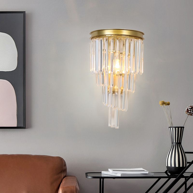 Diseño en capas Clear Crystal Wall Spl Modernism Style Lámpara de pared de acabado dorado para sala de estar