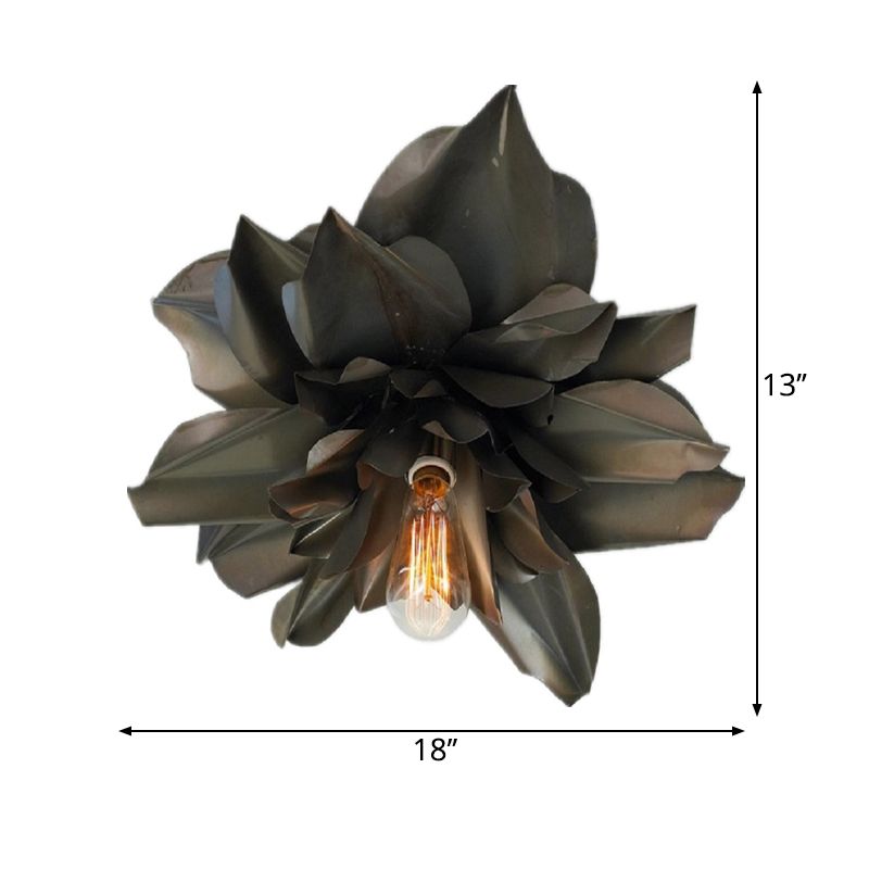 Magnolia Shape Bedroom Flush Mount Fixture Rural Metallic 1 Head Black Ceiling Flush