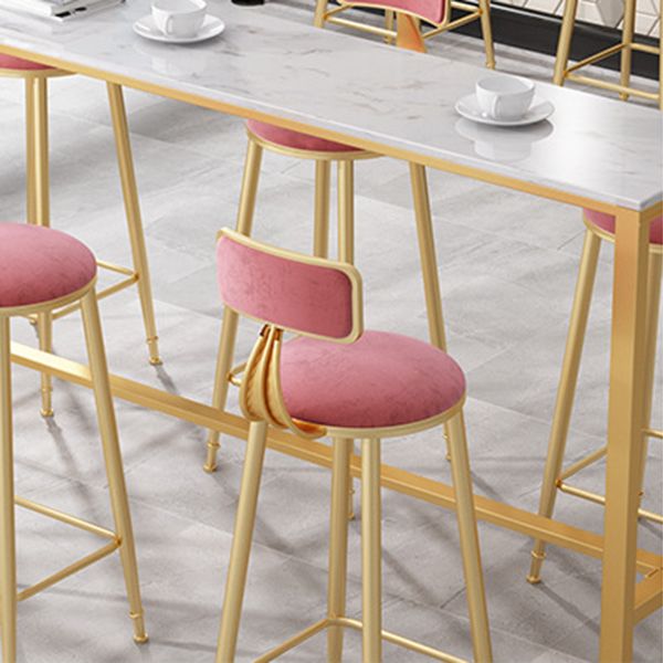 Glam Pub Table Bar Height Rectangle White Stone Top Bar Table