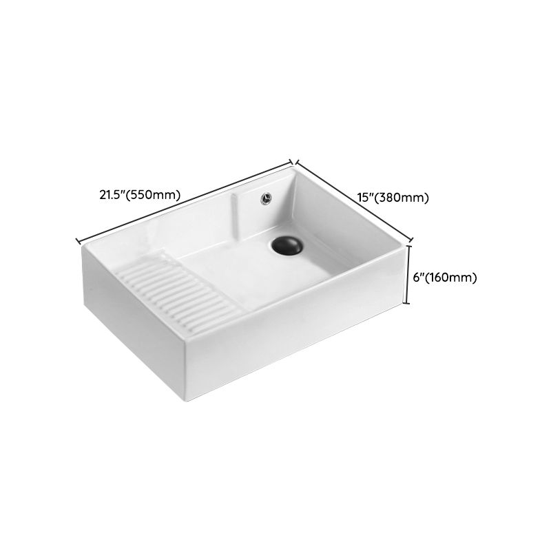 Traditional Vessel Bathroom Sink Rectangular Porcelain with Pop-Up Drain Vessel
