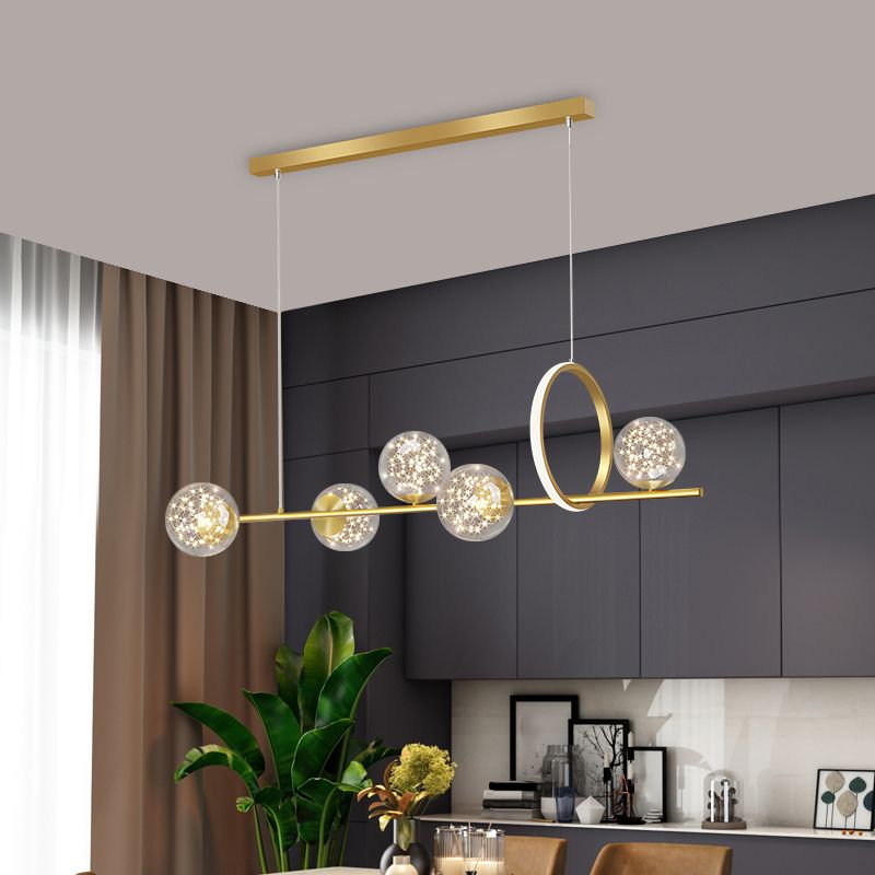 Polished Gold LED Ceiling Pendant Metal and Glass Kitchen Island Fixture