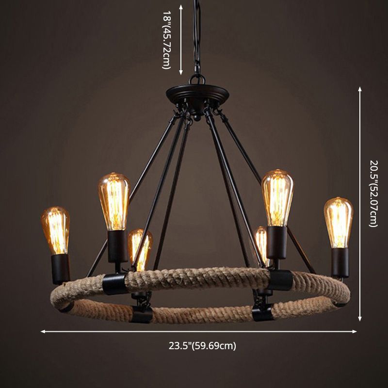 Exposed Bulb Chandelier Light Fixture Industrial Metal Pendant Lighting for Restaurant