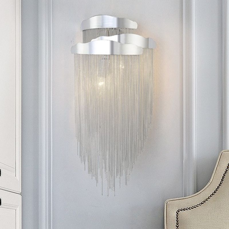 Silver Metal Chain Shade Wall Light Fixture Modern 3 Lights Sconce Light for Bedroom