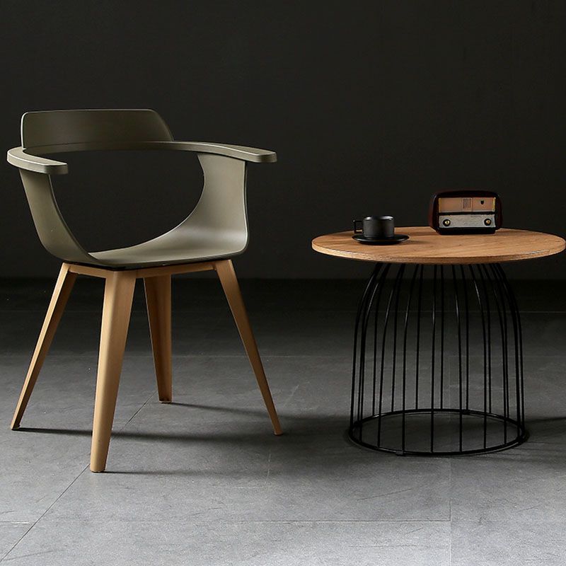 Modern Open Back Side Chair Plastic Arm Chair with Metal Base for Dining Room