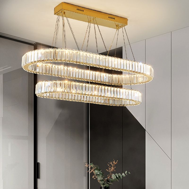 Crystal LED Island Light Fixture Contemporary Gold Suspension Lamp for Dining Room