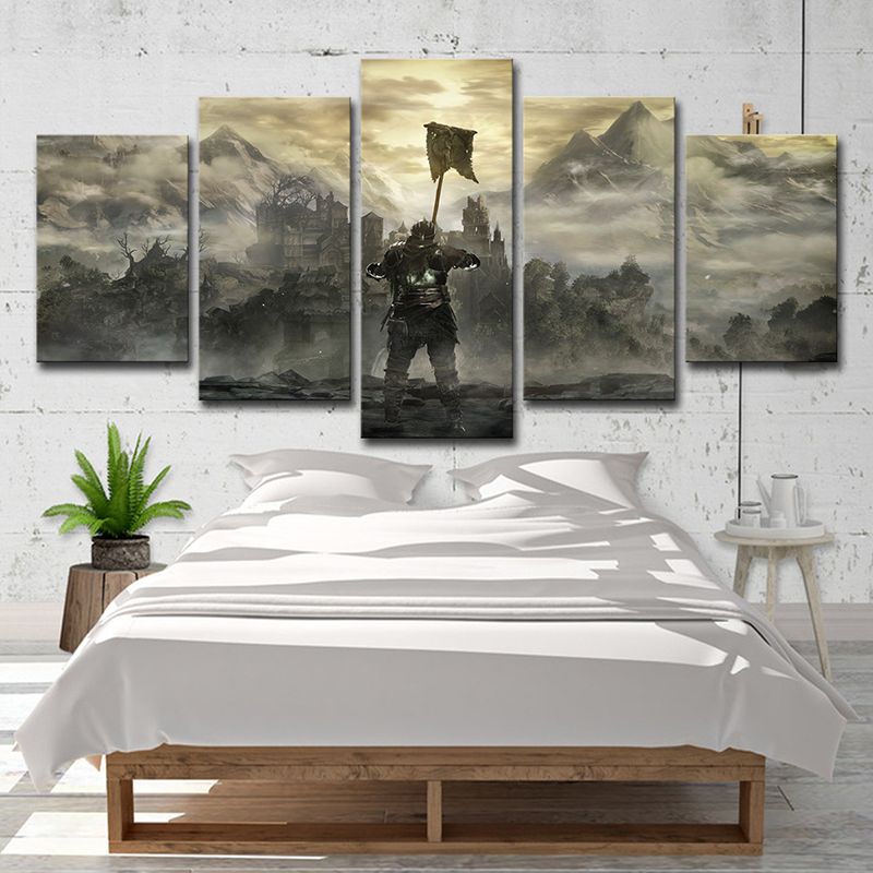 Kid Dark Souls Castle Canvas Wall Art Boys Bedroom Wall Decor in Brown, Multi-Piece