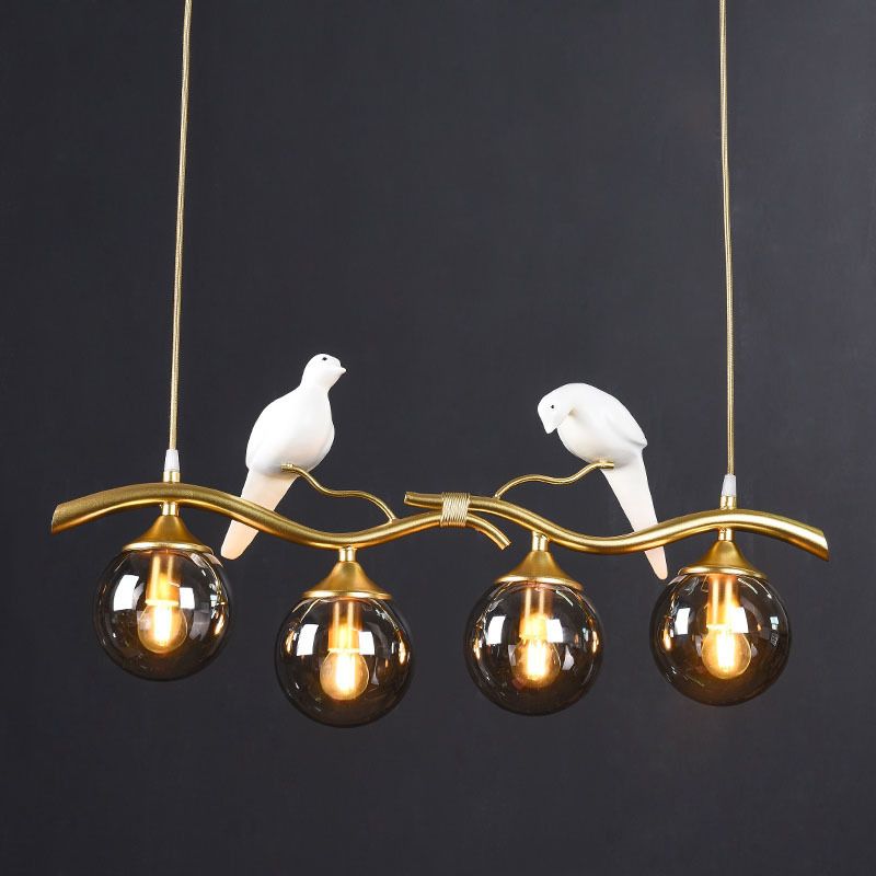 Lámpara de la isla esférica lámpara de vidrio moderno luz colgante con decoración de pájaros
