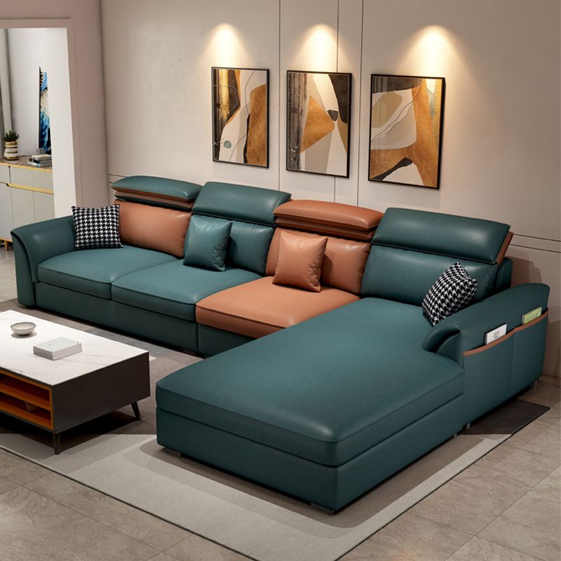 Faux Leather High Back Pillow Top Arm Sectional with Storage and Chaise