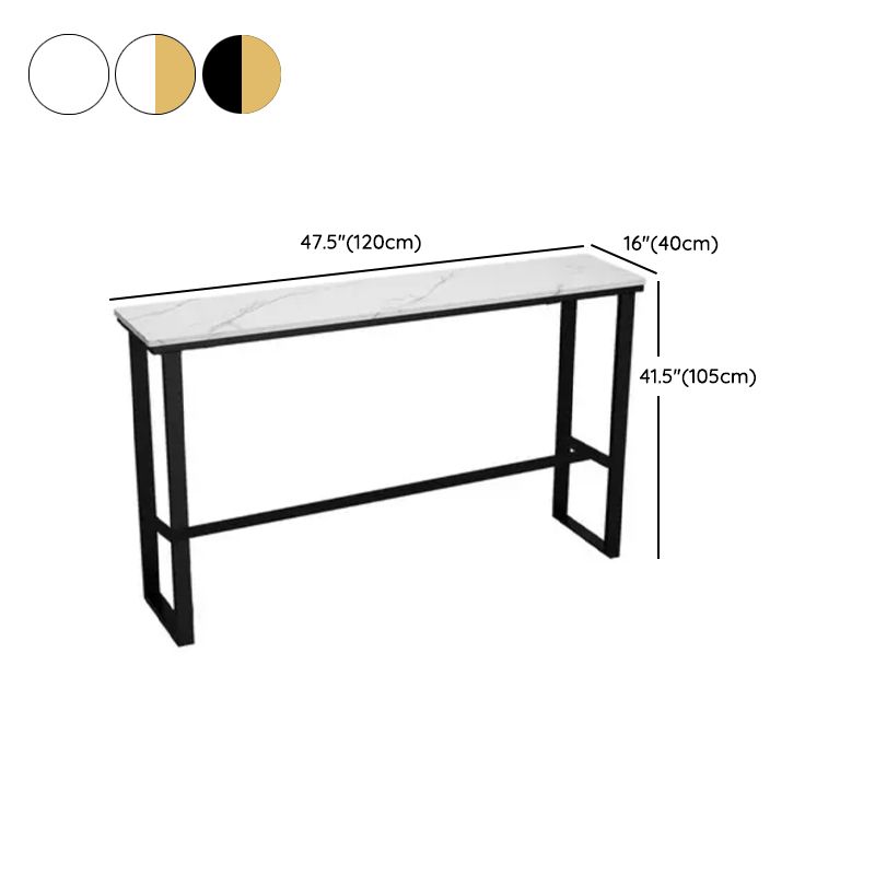 Modern Style Stone Bistro Bar Table Rectangle Metal Base Bar Table