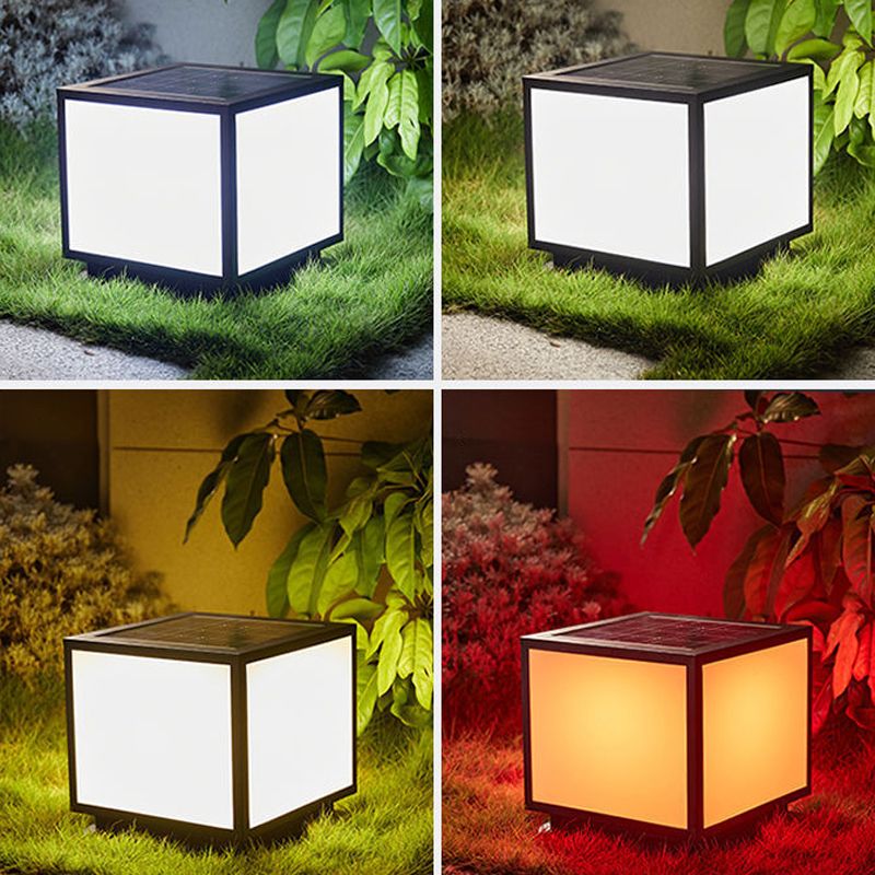 Metal Square Shape Pillar Lamp Modern Style 1 Light Solar Outdoor Light in Black