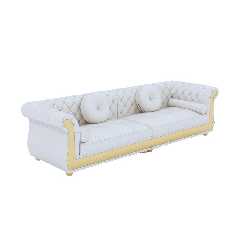 Mid Century Modern White Sofa Genuine Leather Living Room Seating