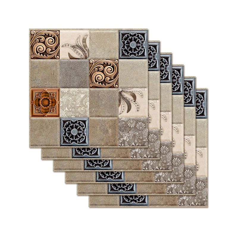 Selbstklebende Tapetenplatte mit Vintage-Blumenmuster, blau-braune Mosaikfliesen, Wanddekoration für Waschräume