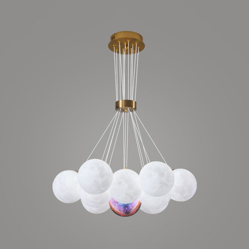 White Plastic Shade Chandelier Lighting Fixture Simple Pendant Light for Living Room