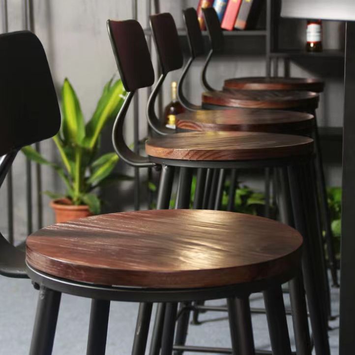 Industrial Backrest Armless Counter Stool Iron Cafe Bar Stool with Seat and Pedal