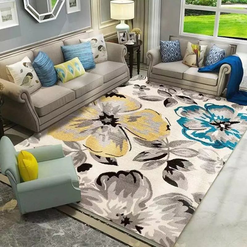 Simplicity Floral Print Rug Funky Polyester Rectangle Rug Friendly Washable Indoor Carpet for Home Decoration