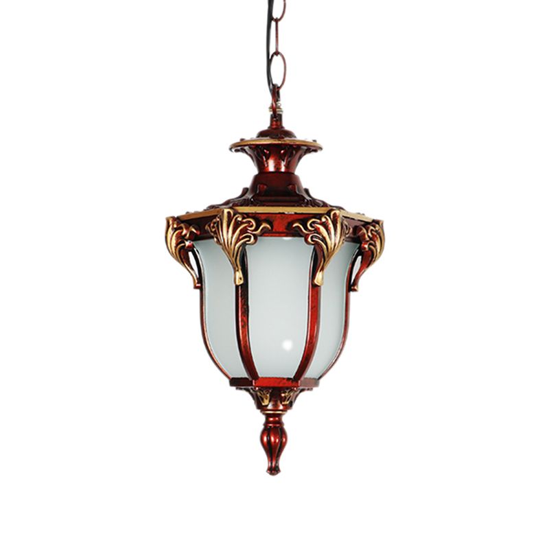 Traditional Bell Shade Solar Ceiling Light Cream Glass LED Hanging Pendant Light for Courtyard