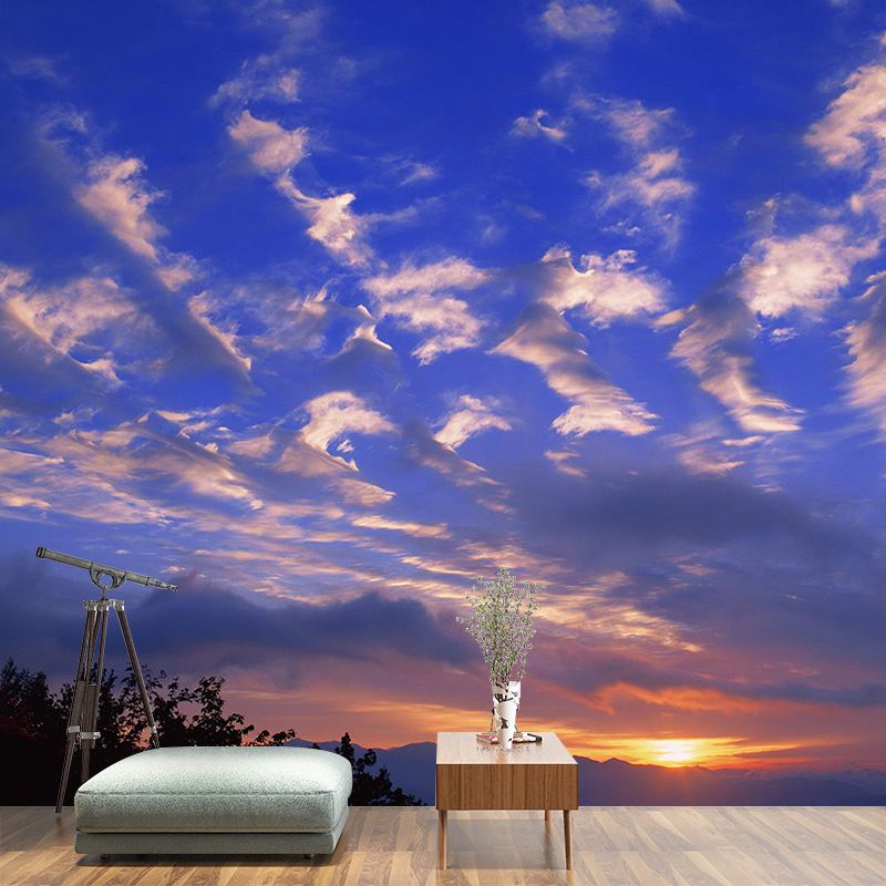 Sunset Clouds Scene Wallpaper Mural Dark Color Contemporary Wall Covering for Hallway