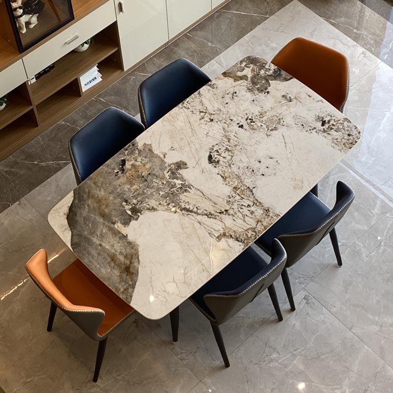 Rectangular Sintered Stone Dining Table Modern Furniture with 4 Legs in Matte Finish Home