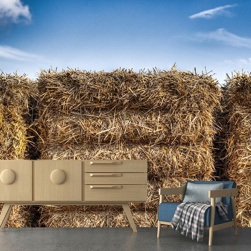 Straw Bales Mural Wall Covering Moisture Resistant for Bedroom Wall Decor