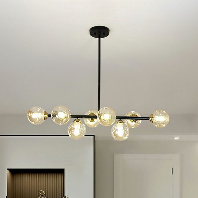 Linear Dining Room Ceiling Light Dimpled Glass 8-Bulb Minimalist Island Pendant Light