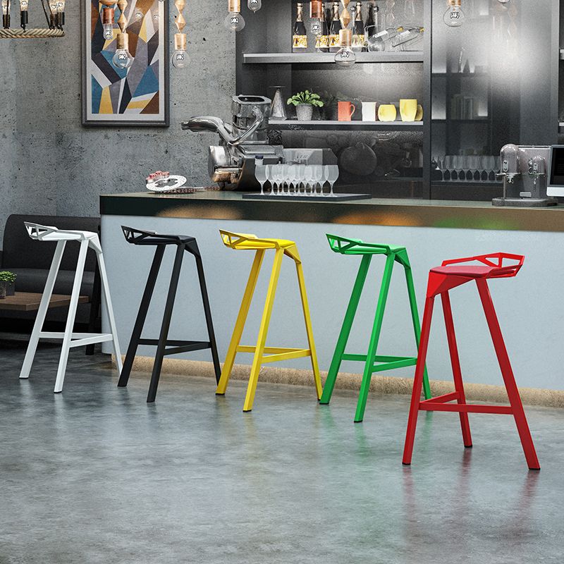 Modern Armless Backrest Counter Stool Iron Kitchen Bar Stool with Leather Cushion