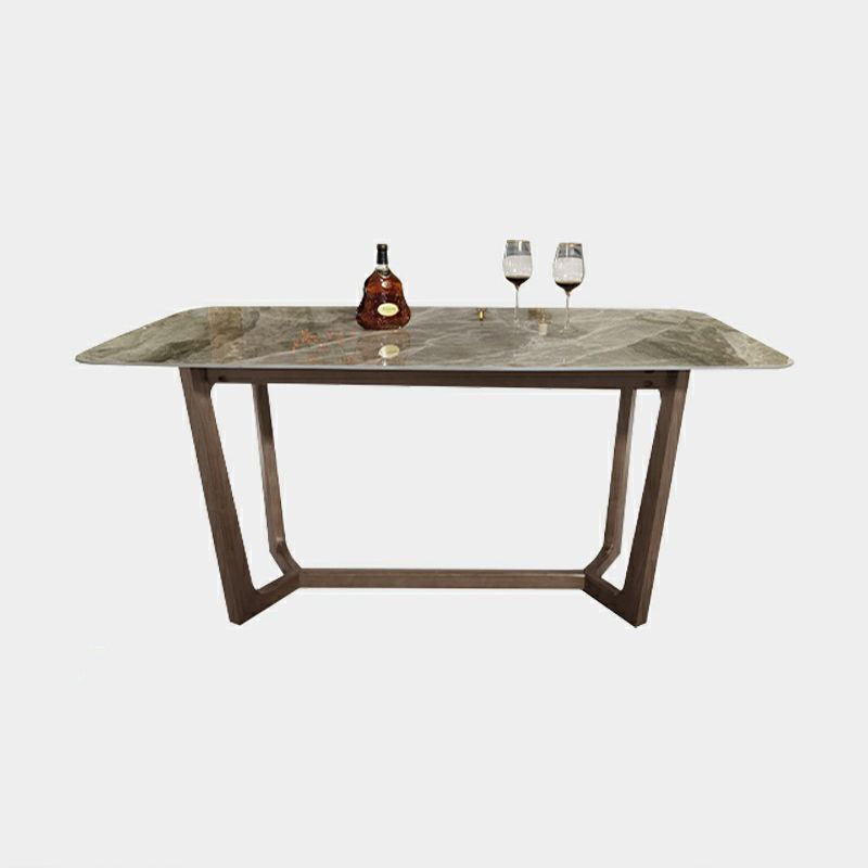 Contemporary Style Sintered Stone Dining Table with Grey Fixed Table and Trestle Base