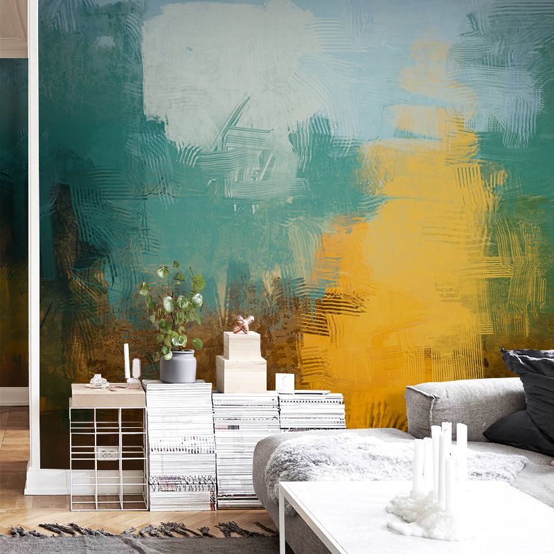 Giant Wall Covering for Living Room Forest Mural Wallpaper in Green and Yellow, Stain-Resistant