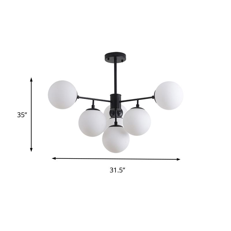 Black/Gold Branch Chandelier Modern 7/9/11-Light Iron Ceiling Pendant with White Glass Ball Shade