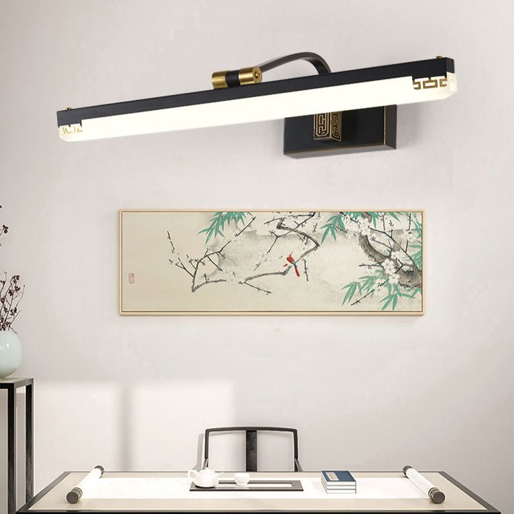 Chinese Style Mirror Cabinet Bathroom Wall Lights Black Metal Linear Shade LED Ambient Vanity Lighting