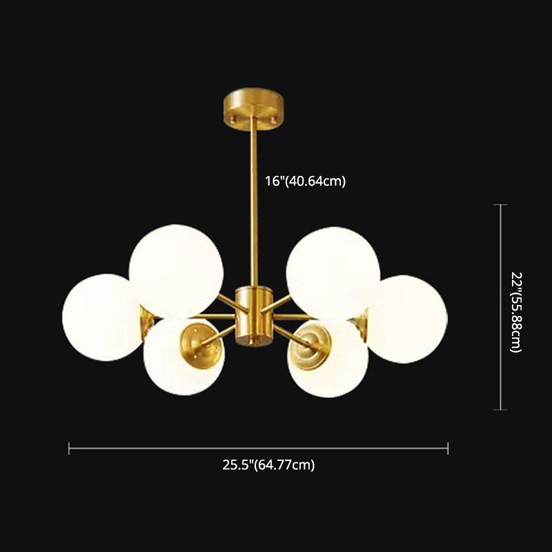 Lámpara de lámpara de araña de vidrio blanco de leche colgante de iluminación de latón contemporáneo para comedor