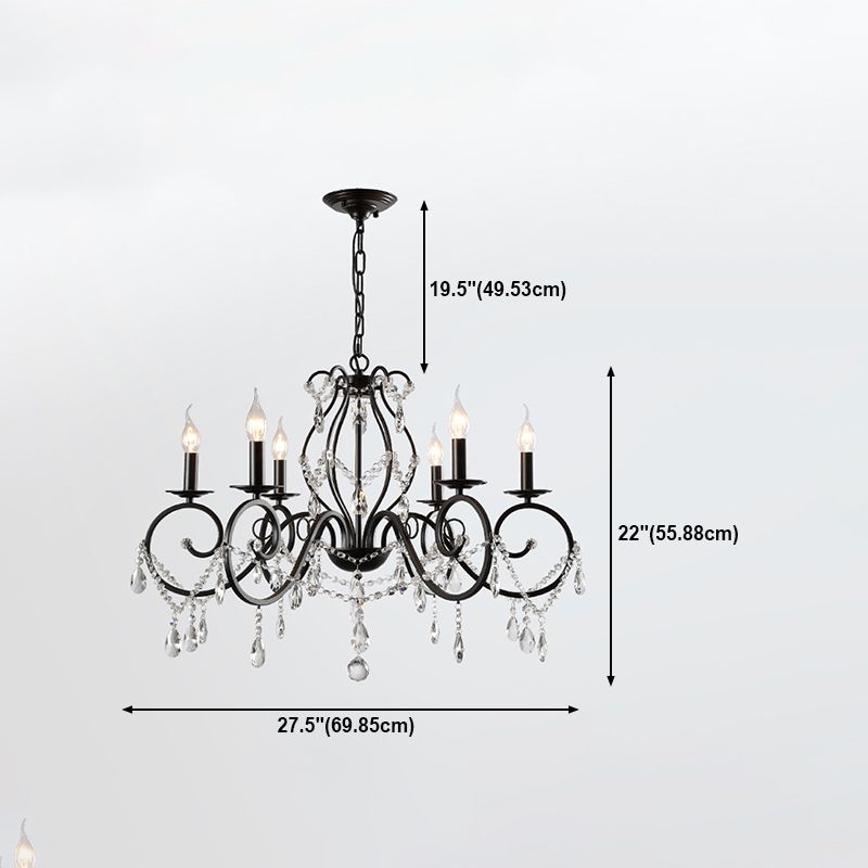 Retro Candlestick Chandelier Iron Hanging Lamp with Crystal for Living Room
