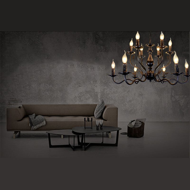 Lámpara de candelabro de araña vintage de 12 luces de 12 luces Lámpara colgante grande con una cadena de suspensión ajustable de 13.7 "