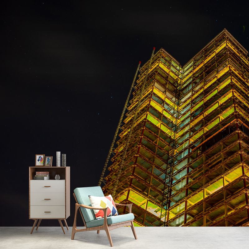 Contemporary Construction Mural Wallpaper Decorative Mildew Resistant Wall Art