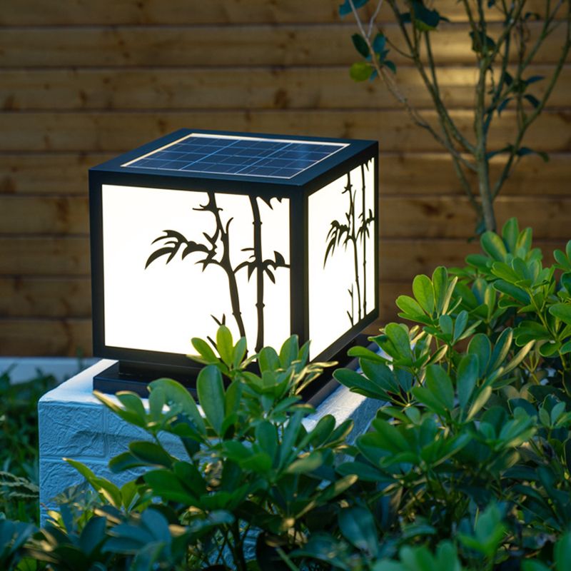 Black Square Pillar Lamp Waterproof Outdoor Solar Lights for Garden