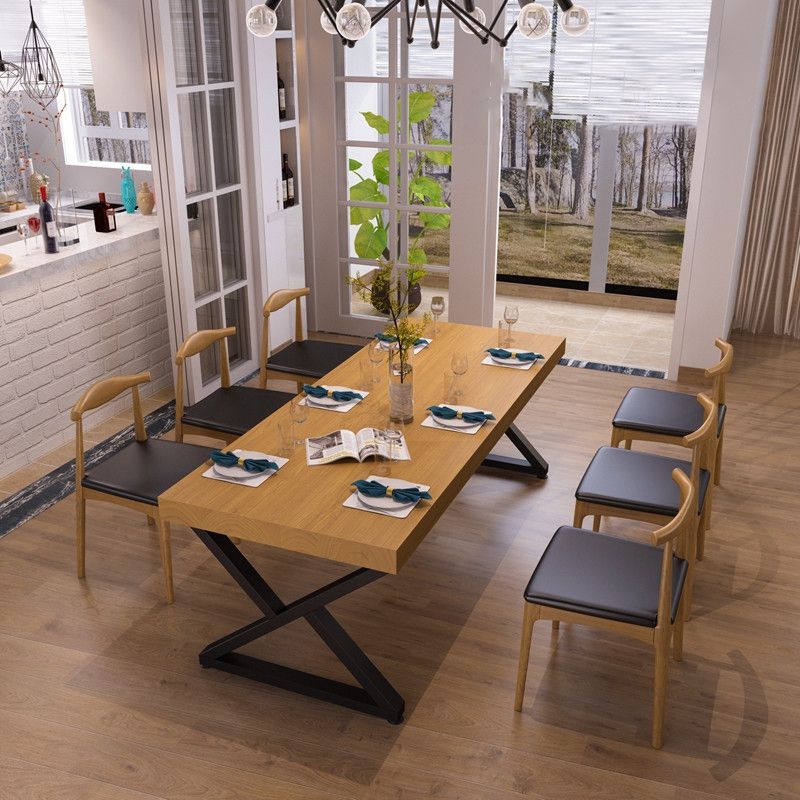 Industrial 1/2/7 Pieces Dining Set Solid Wood Natural Double Pedestal Dinette Set