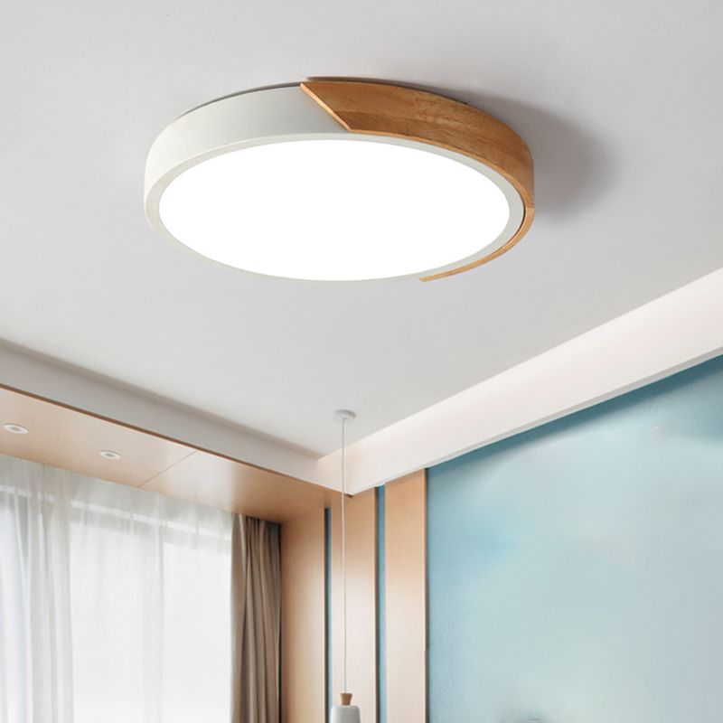 Wooden Circular LED Flush Mount in Modern Nordic Style Acrylic Macaron Ceiling Light for Bedroom